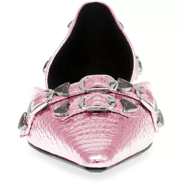imageFSJ Women Closed Pointed Toe DOrsay Rivet Slip On Dress Flats Shoes Comfortable Studded Faux Leather Solid Color Fashion Shoes Size 416 USLight Pink