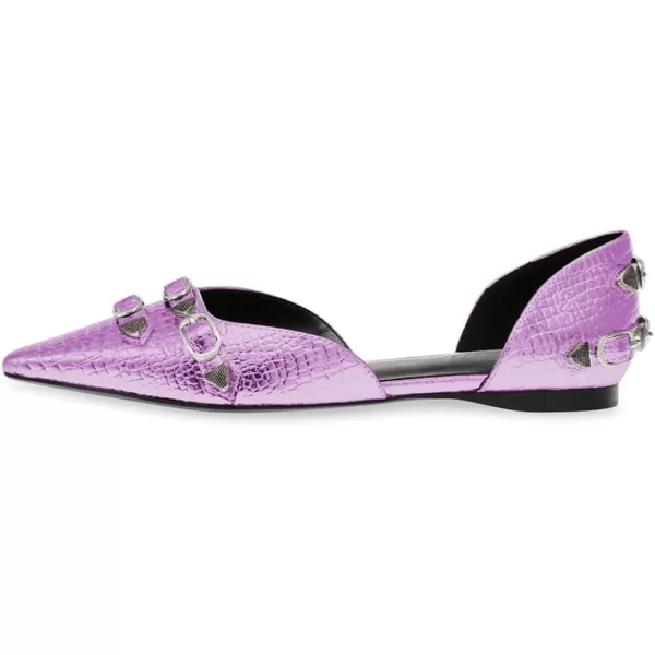 imageFSJ Women Closed Pointed Toe DOrsay Rivet Slip On Dress Flats Shoes Comfortable Studded Faux Leather Solid Color Fashion Shoes Size 416 USLilac