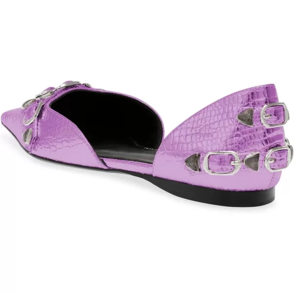 imageFSJ Women Closed Pointed Toe DOrsay Rivet Slip On Dress Flats Shoes Comfortable Studded Faux Leather Solid Color Fashion Shoes Size 416 USLilac