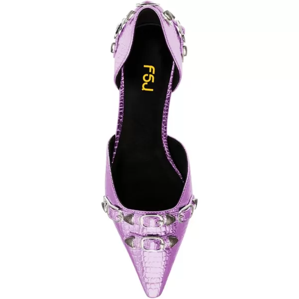 imageFSJ Women Closed Pointed Toe DOrsay Rivet Slip On Dress Flats Shoes Comfortable Studded Faux Leather Solid Color Fashion Shoes Size 416 USLilac