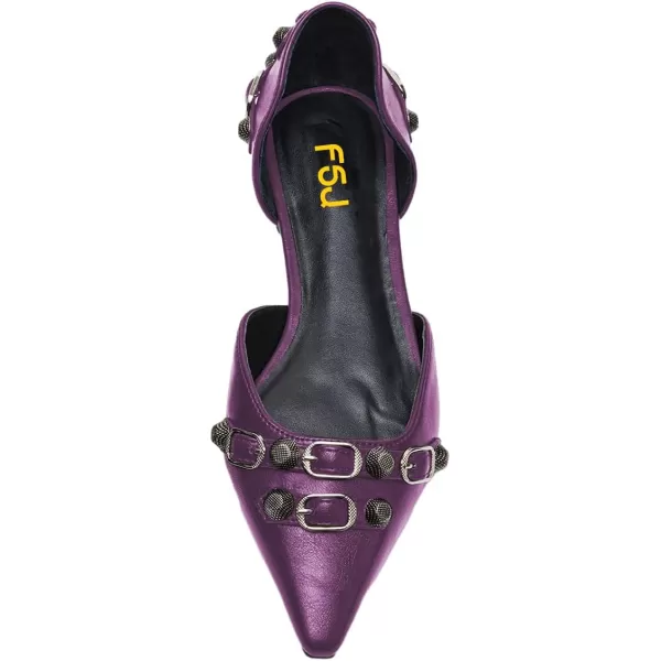 imageFSJ Women Closed Pointed Toe DOrsay Rivet Slip On Dress Flats Shoes Comfortable Studded Faux Leather Solid Color Fashion Shoes Size 416 USPurple