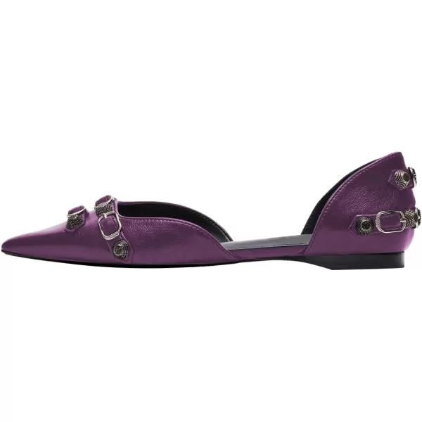 imageFSJ Women Closed Pointed Toe DOrsay Rivet Slip On Dress Flats Shoes Comfortable Studded Faux Leather Solid Color Fashion Shoes Size 416 USPurple