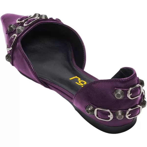 imageFSJ Women Closed Pointed Toe DOrsay Rivet Slip On Dress Flats Shoes Comfortable Studded Faux Leather Solid Color Fashion Shoes Size 416 USPurple