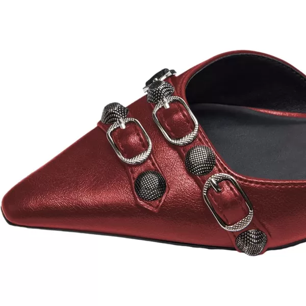 imageFSJ Women Closed Pointed Toe DOrsay Rivet Slip On Dress Flats Shoes Comfortable Studded Faux Leather Solid Color Fashion Shoes Size 416 USRed
