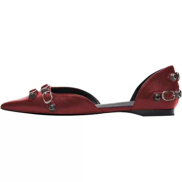 imageFSJ Women Closed Pointed Toe DOrsay Rivet Slip On Dress Flats Shoes Comfortable Studded Faux Leather Solid Color Fashion Shoes Size 416 USRed