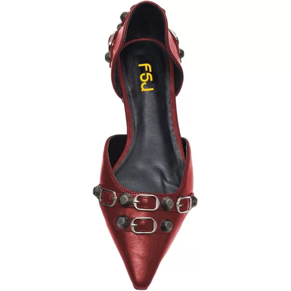 imageFSJ Women Closed Pointed Toe DOrsay Rivet Slip On Dress Flats Shoes Comfortable Studded Faux Leather Solid Color Fashion Shoes Size 416 USRed