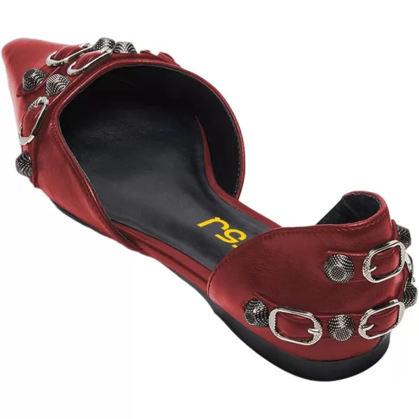 imageFSJ Women Closed Pointed Toe DOrsay Rivet Slip On Dress Flats Shoes Comfortable Studded Faux Leather Solid Color Fashion Shoes Size 416 USRed