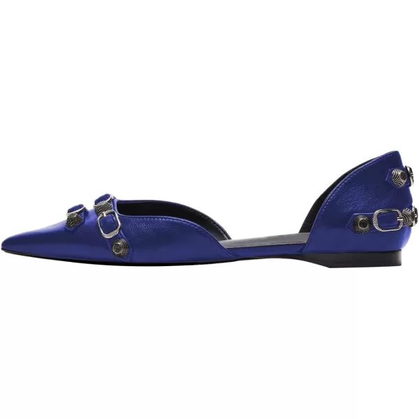 imageFSJ Women Closed Pointed Toe DOrsay Rivet Slip On Dress Flats Shoes Comfortable Studded Faux Leather Solid Color Fashion Shoes Size 416 USSapphire Blue