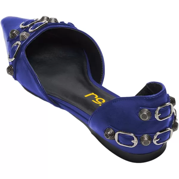 imageFSJ Women Closed Pointed Toe DOrsay Rivet Slip On Dress Flats Shoes Comfortable Studded Faux Leather Solid Color Fashion Shoes Size 416 USSapphire Blue