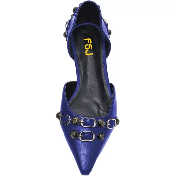 imageFSJ Women Closed Pointed Toe DOrsay Rivet Slip On Dress Flats Shoes Comfortable Studded Faux Leather Solid Color Fashion Shoes Size 416 USSapphire Blue