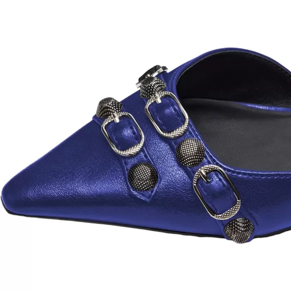 imageFSJ Women Closed Pointed Toe DOrsay Rivet Slip On Dress Flats Shoes Comfortable Studded Faux Leather Solid Color Fashion Shoes Size 416 USSapphire Blue