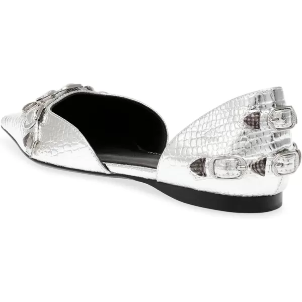 imageFSJ Women Closed Pointed Toe DOrsay Rivet Slip On Dress Flats Shoes Comfortable Studded Faux Leather Solid Color Fashion Shoes Size 416 USSilver