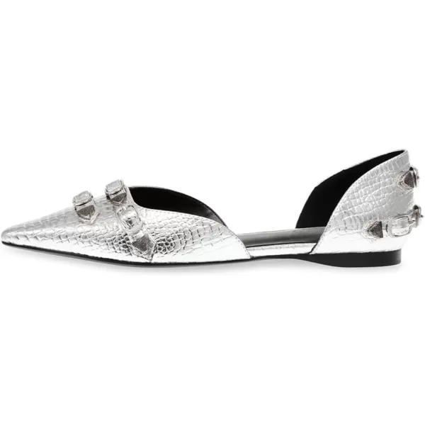 imageFSJ Women Closed Pointed Toe DOrsay Rivet Slip On Dress Flats Shoes Comfortable Studded Faux Leather Solid Color Fashion Shoes Size 416 USSilver
