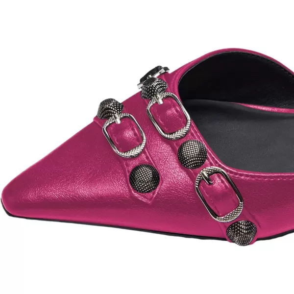 imageFSJ Women Closed Pointed Toe DOrsay Rivet Slip On Dress Flats Shoes Comfortable Studded Faux Leather Solid Color Fashion Shoes Size 416 USViolet Red