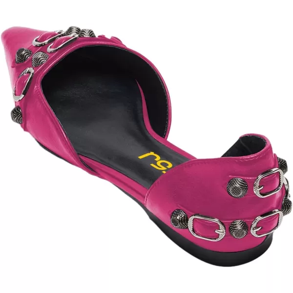 imageFSJ Women Closed Pointed Toe DOrsay Rivet Slip On Dress Flats Shoes Comfortable Studded Faux Leather Solid Color Fashion Shoes Size 416 USViolet Red