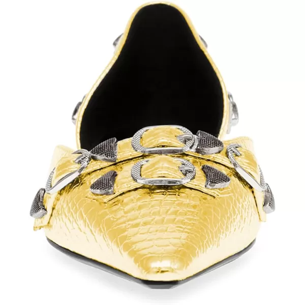 imageFSJ Women Closed Pointed Toe DOrsay Rivet Slip On Dress Flats Shoes Comfortable Studded Faux Leather Solid Color Fashion Shoes Size 416 USYellow