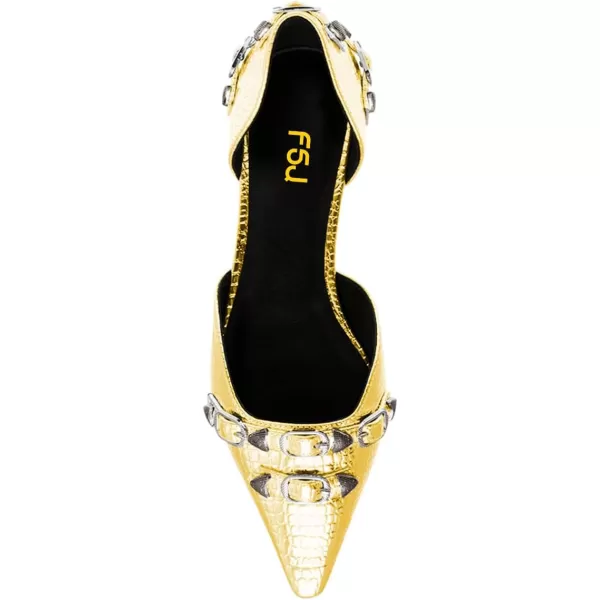 imageFSJ Women Closed Pointed Toe DOrsay Rivet Slip On Dress Flats Shoes Comfortable Studded Faux Leather Solid Color Fashion Shoes Size 416 USYellow