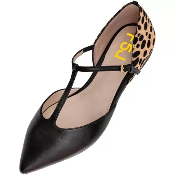 imageFSJ Women Comfortable Pointed Toe TStrap Flats Slip on DOrsay Ballet Office Date ShoesBlack