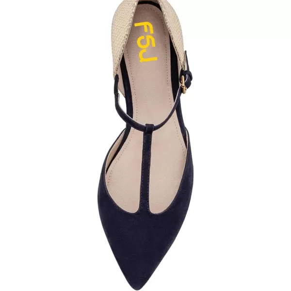 imageFSJ Women Comfortable Pointed Toe TStrap Flats Slip on DOrsay Ballet Office Date ShoesDark Blue