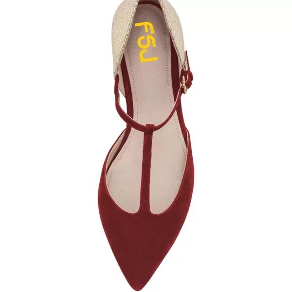 imageFSJ Women Comfortable Pointed Toe TStrap Flats Slip on DOrsay Ballet Office Date ShoesRed