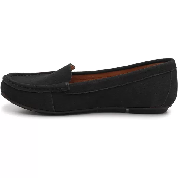 imageFSJ Women Comfy Closed Round Toe Moccasins Slip on Flat Slipper Soft Sole Loafer Daily Walking ShoesBlack