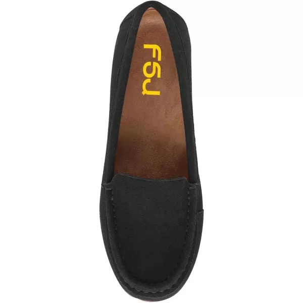 imageFSJ Women Comfy Closed Round Toe Moccasins Slip on Flat Slipper Soft Sole Loafer Daily Walking ShoesBlack
