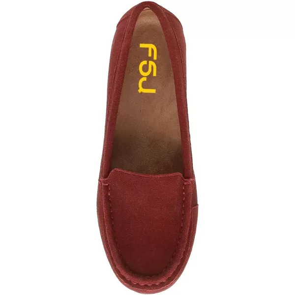 imageFSJ Women Comfy Closed Round Toe Moccasins Slip on Flat Slipper Soft Sole Loafer Daily Walking ShoesRed