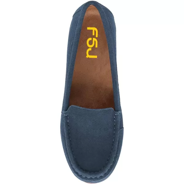 imageFSJ Women Comfy Closed Round Toe Moccasins Slip on Flat Slipper Soft Sole Loafer Daily Walking ShoesSteel Blue