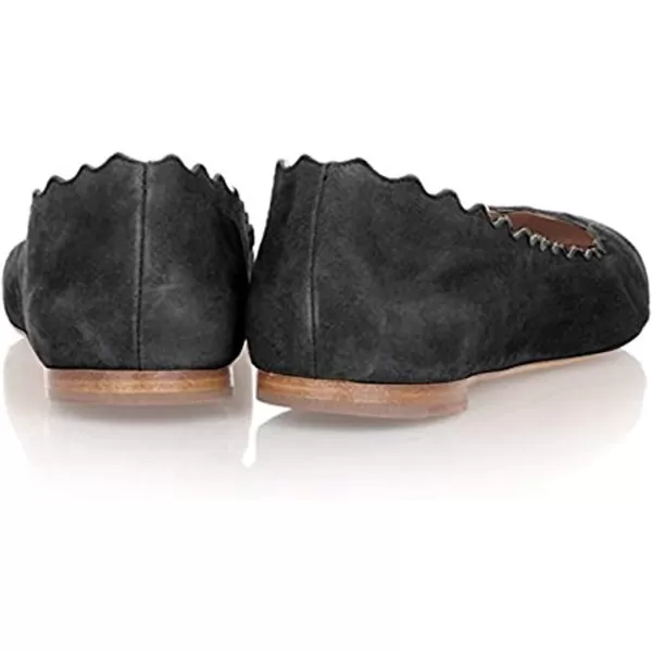 imageFSJ Women Cute Dress Pump Shoes Scalloping Round Toe Suede Ballet Flats for Comfort Size 415 USBlack
