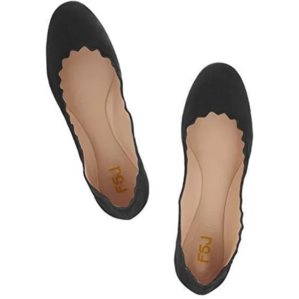 imageFSJ Women Cute Dress Pump Shoes Scalloping Round Toe Suede Ballet Flats for Comfort Size 415 USBlack