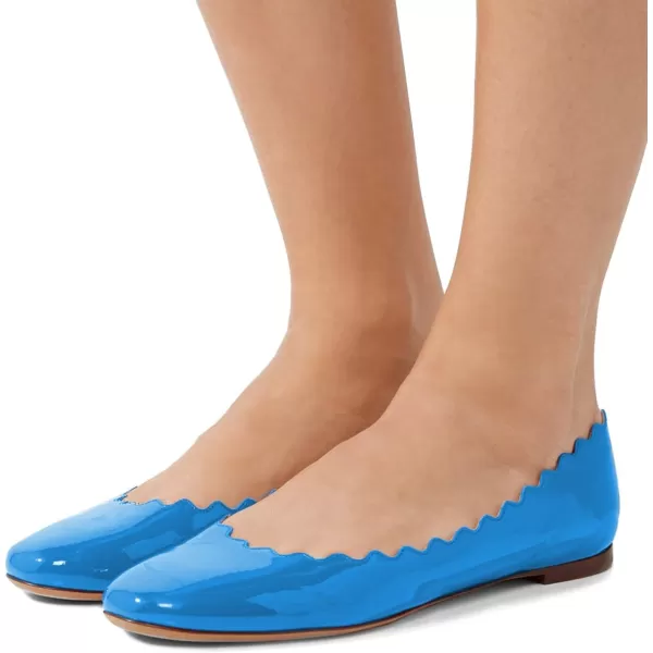 imageFSJ Women Cute Dress Pump Shoes Scalloping Round Toe Suede Ballet Flats for Comfort Size 415 USBlue