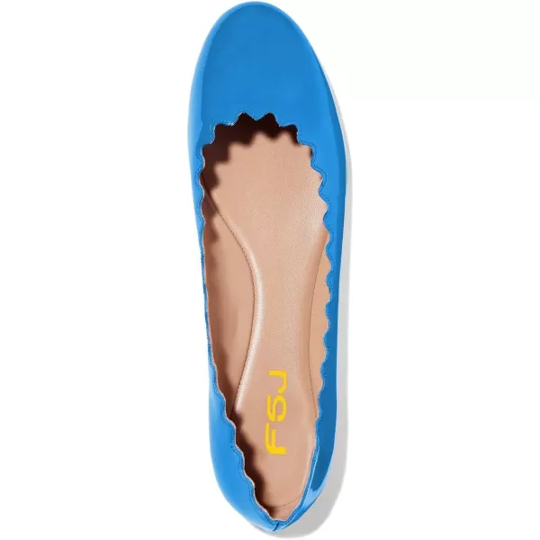 imageFSJ Women Cute Dress Pump Shoes Scalloping Round Toe Suede Ballet Flats for Comfort Size 415 USBlue