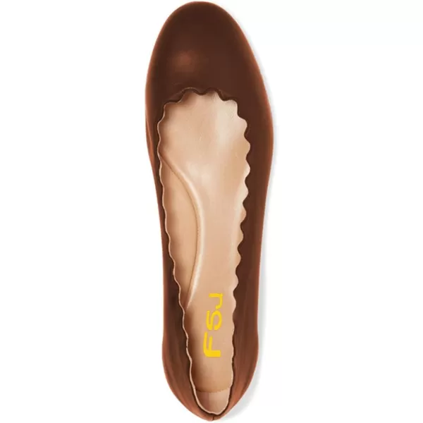 imageFSJ Women Cute Dress Pump Shoes Scalloping Round Toe Suede Ballet Flats for Comfort Size 415 USBronze