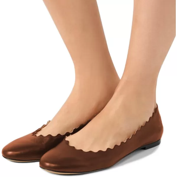 imageFSJ Women Cute Dress Pump Shoes Scalloping Round Toe Suede Ballet Flats for Comfort Size 415 USBronze
