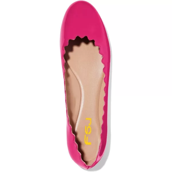 imageFSJ Women Cute Dress Pump Shoes Scalloping Round Toe Suede Ballet Flats for Comfort Size 415 USFuchsia