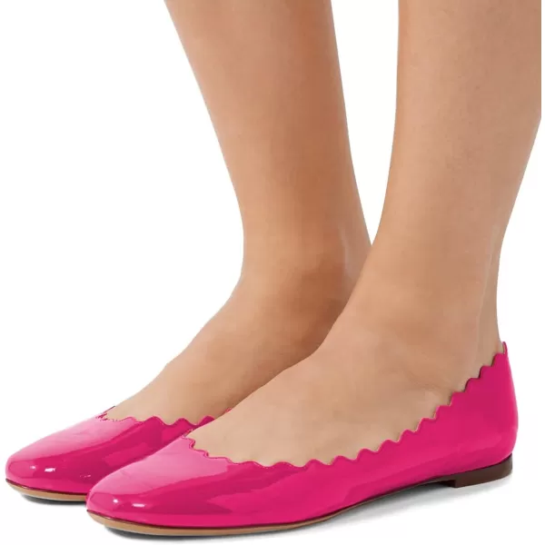 imageFSJ Women Cute Dress Pump Shoes Scalloping Round Toe Suede Ballet Flats for Comfort Size 415 USFuchsia