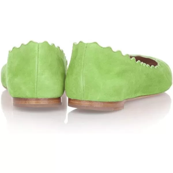 imageFSJ Women Cute Dress Pump Shoes Scalloping Round Toe Suede Ballet Flats for Comfort Size 415 USGrass Green