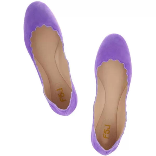 imageFSJ Women Cute Dress Pump Shoes Scalloping Round Toe Suede Ballet Flats for Comfort Size 415 USLavender