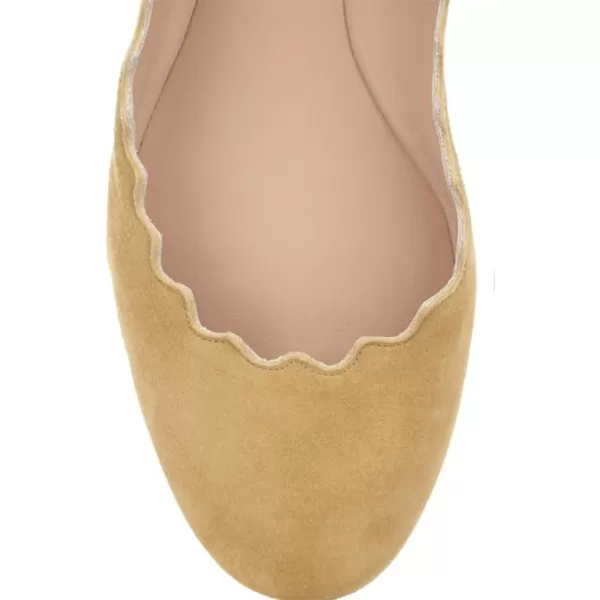 imageFSJ Women Cute Dress Pump Shoes Scalloping Round Toe Suede Ballet Flats for Comfort Size 415 USLemon Chiffon