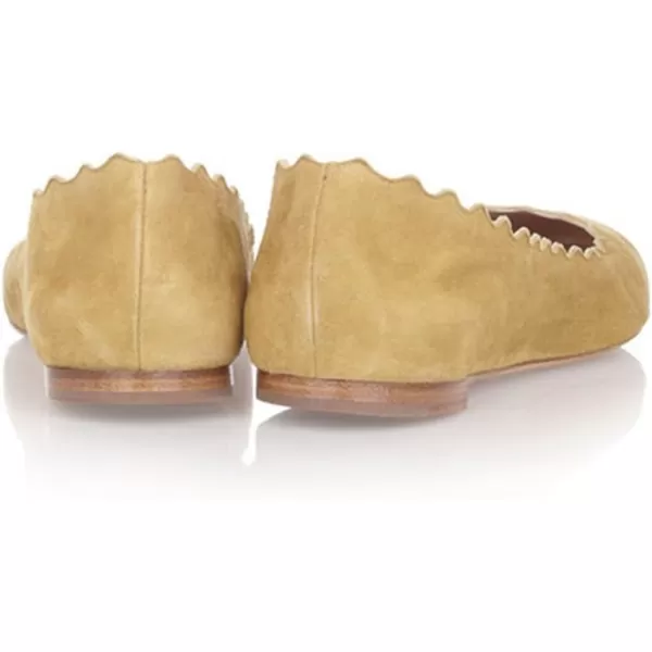 imageFSJ Women Cute Dress Pump Shoes Scalloping Round Toe Suede Ballet Flats for Comfort Size 415 USLemon Chiffon
