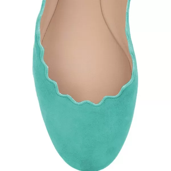 imageFSJ Women Cute Dress Pump Shoes Scalloping Round Toe Suede Ballet Flats for Comfort Size 415 USMacaron Blue