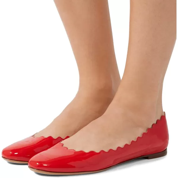 imageFSJ Women Cute Dress Pump Shoes Scalloping Round Toe Suede Ballet Flats for Comfort Size 415 USRed Patent