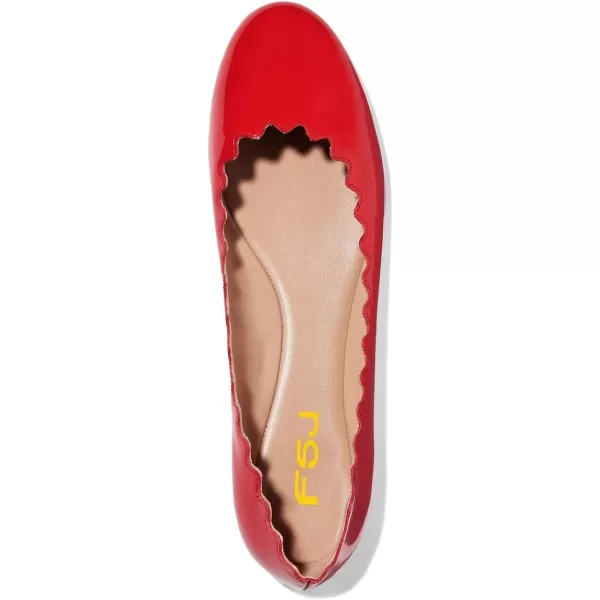 imageFSJ Women Cute Dress Pump Shoes Scalloping Round Toe Suede Ballet Flats for Comfort Size 415 USRed Patent
