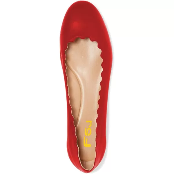 imageFSJ Women Cute Dress Pump Shoes Scalloping Round Toe Suede Ballet Flats for Comfort Size 415 USRedmatte