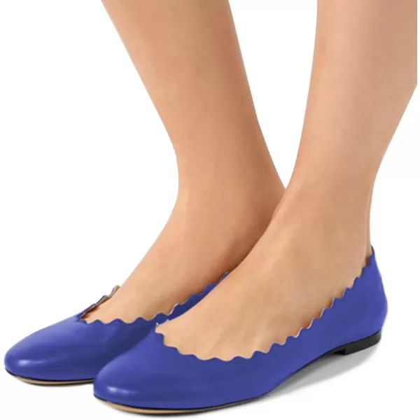 imageFSJ Women Cute Dress Pump Shoes Scalloping Round Toe Suede Ballet Flats for Comfort Size 415 USRoyal Blue