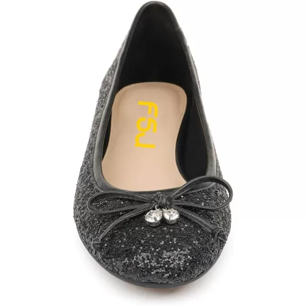 imageFSJ Women Cute Glitter Ballet Round Toe Flats Bowknot Decor Comfort Loafer Slip On Flat Formal Casual Evening Prom Dress Shoes Size 415 USBlack