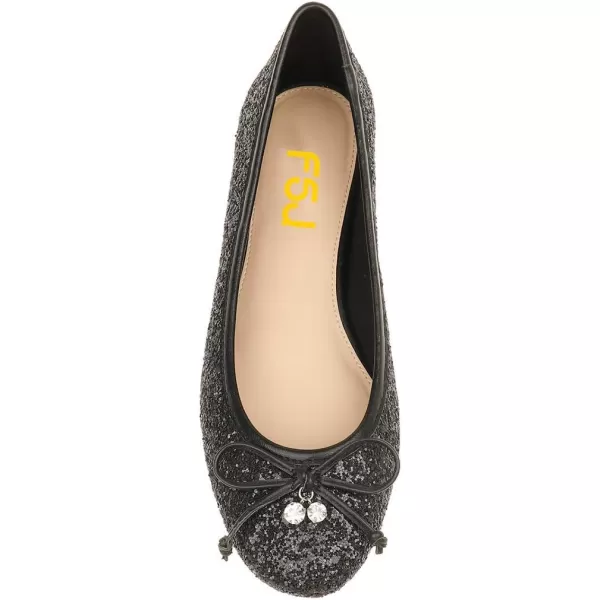 imageFSJ Women Cute Glitter Ballet Round Toe Flats Bowknot Decor Comfort Loafer Slip On Flat Formal Casual Evening Prom Dress Shoes Size 415 USBlack