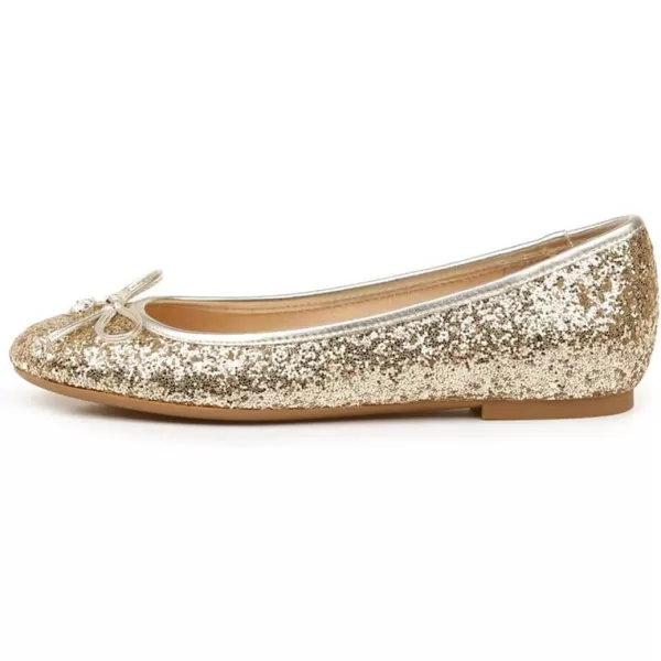 imageFSJ Women Cute Glitter Ballet Round Toe Flats Bowknot Decor Comfort Loafer Slip On Flat Formal Casual Evening Prom Dress Shoes Size 415 USGold