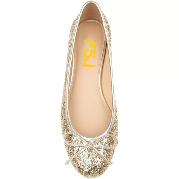 imageFSJ Women Cute Glitter Ballet Round Toe Flats Bowknot Decor Comfort Loafer Slip On Flat Formal Casual Evening Prom Dress Shoes Size 415 USGold