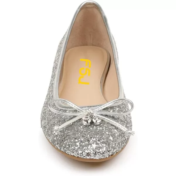 imageFSJ Women Cute Glitter Ballet Round Toe Flats Bowknot Decor Comfort Loafer Slip On Flat Formal Casual Evening Prom Dress Shoes Size 415 USSliver